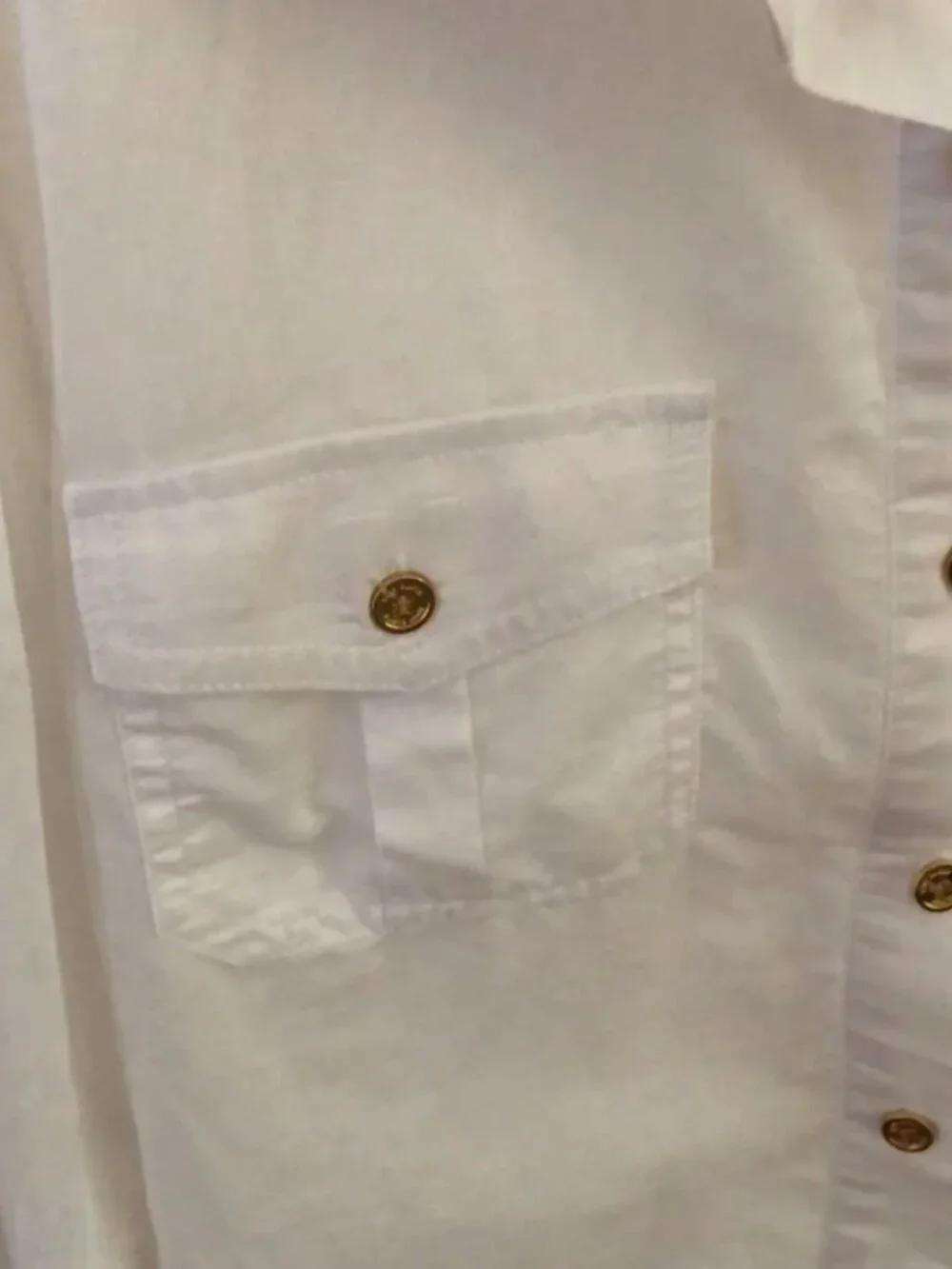 Tory Burch White Button Front Utility Shirt Gold Buttons Sz 6